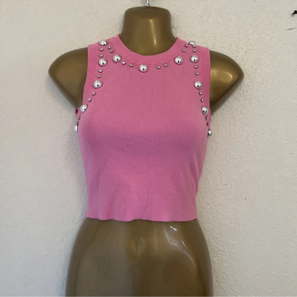 Pink Sleeveless Top with Silver Accents
